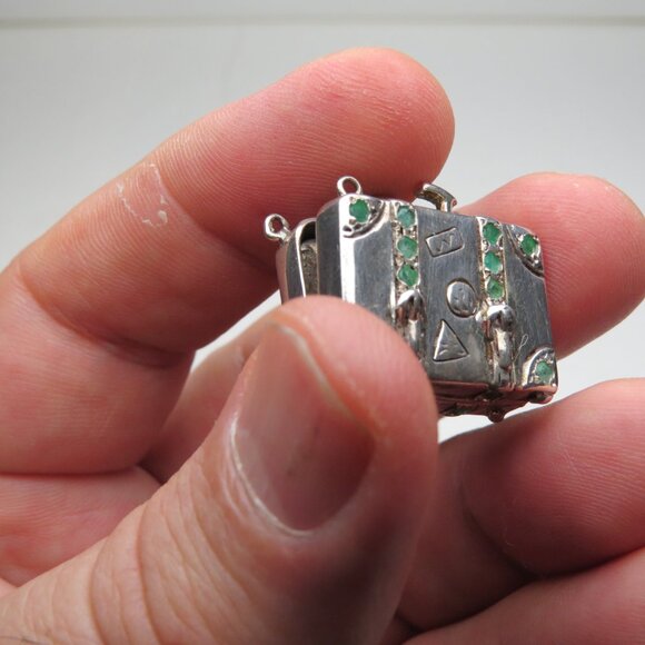 *925 Silver Antique Suitcase Emerald - Picture 8 of 12